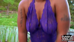 EVASIVE ANGLE She has a huge black butt she would love to crush a man with. Brownie Deluxxx makes sure to show off her breasts as a little tease before she unveils the best part about her body.