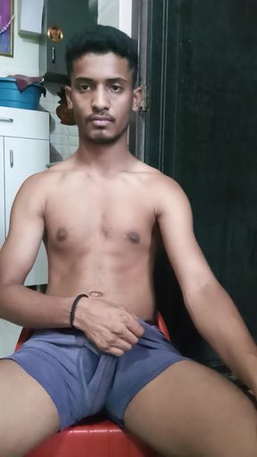 Indian young man massaging big on webcam