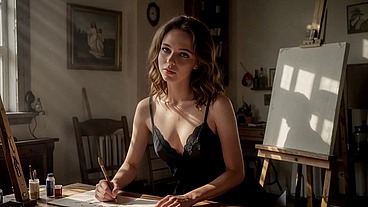 I fucked my friend's girlfriend with the big ass in her art studio while he went to get us some coffee[AI]