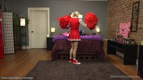 Petite blonde cheerleader gangbanged