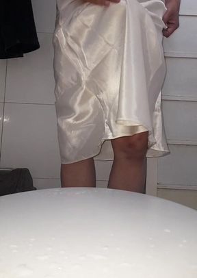 Satin White Long Lingerie Fetish Cum