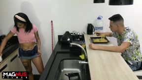Cleaning Lady Sucked My Dick in the Kitchen
