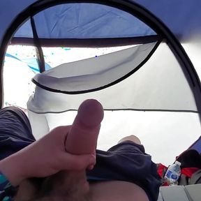 Johnholmesjunior Real risky and public open tent door solo show with cum while camping in BC