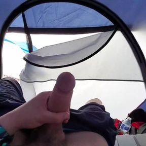 Johnholmesjunior Real risky and public open tent door solo show with cum while camping in BC