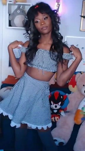Black Trans Girl Next Door Vanniall Strokes Her Huge Girldick Under Her Frilly Plaid Skirt
