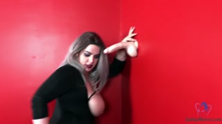 BBW Sloppy gagging Goth Girl Big tits sucks realistic cock