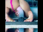 Svetlana Stretches for Crackers. Large Bad Dragon