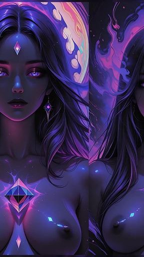 Mystic Cosmic Goddess with Glowing Violet Eyes Dark Fantasy Ai Art Slideshow