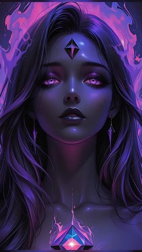 Mystic Cosmic Goddess with Glowing Violet Eyes Dark Fantasy Ai Art Slideshow