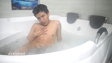 Taking a bath in the tub