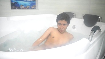 Taking a bath in the tub