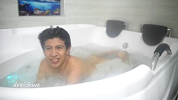 Taking a bath in the tub