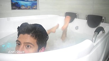 Taking a bath in the tub