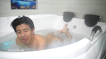 Taking a bath in the tub