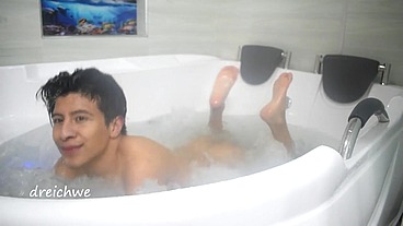 Taking a bath in the tub