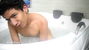Taking a bath in the tub