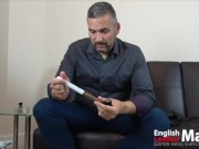 British man strips smokes cigar and jerks uncut cock to cum wearing leather harness PREVIEW