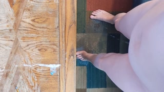 Careless slut turns living room into a urinal