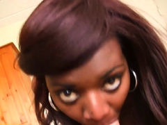 Ebony slut swallowed big white cock