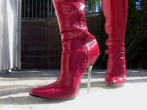 Bound MILF in Red Patent Leather Boots