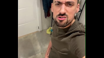 verbal daddy jerking off bust a thick load in public wc