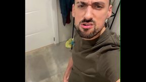 verbal daddy jerking off bust a thick load in public wc