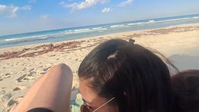 MILF Sucks Cock and Swallows Cum on the Beach POV