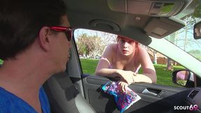 old guy with huge cock pick up redhead pale skin teen 18 with hairy pussy for her first anal sex without condom