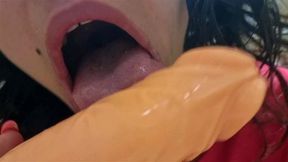 Dildo blowjob and hard self fuck with it