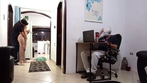 while the husband is at work, the wife receives the delivery man.