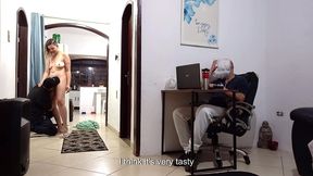 while the husband is at work, the wife receives the delivery man.