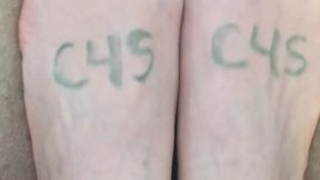 WRITING C4S ON MY FEET WITH MARKER ON MY QUEEN SIZE BED