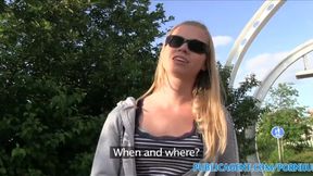 PublicSex Blonde with clean shaven pussy fucks in the grass