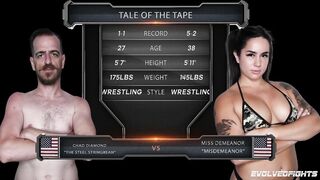 Nude Wrestling as Miss Demeanor Fights Chad Diamond Gagging on his penis then banged! amazing