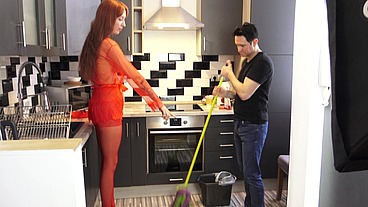 Cleaning slave tyranny for cuckold pussy!