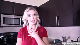 Stepmom Kenzie Taylor begs to deepthroats stepsons huge cock while wearing handcuffs.She likes swallowing his boner and got loaded with a facial jizz.