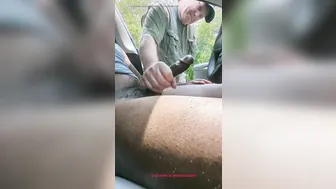 Daddy Jerks and Sucks a Big Black Cock Outdoors