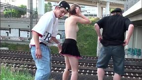Cute teen Alexis Crystal AKA Anouk enjoys public train group sex