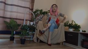 LADY ANGELA POLISH LANGUAGE sensual JOI red shiny designer heels blue jeans cum coundown tattooed goddess