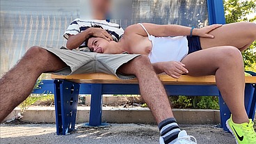 Cheating StepMom. StepSon Fucked StepMom in Mouth at a Bus Stop