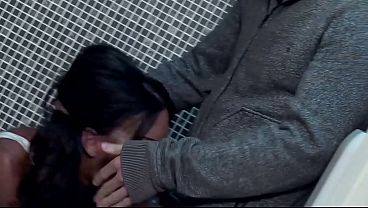 Horny babe seduced lost man in public loo, sucks big cock and riding it wild