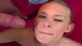 Blonde Sunset D gets her titties sucked and blown