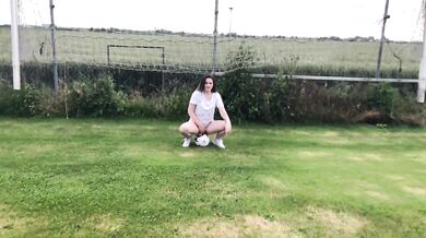 Teen anal plug creampie in public German outdoor
