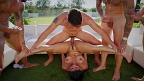 Randy Latina mature babe Sara Retali takes on a gangbang of thick cocks