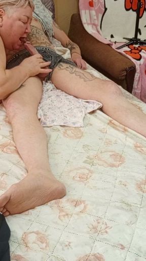 the son-in-law's sluggish cock gets hard and cums after a blowjob   Clip 2