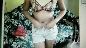 Perky amateur webcam chick strips seductively for me