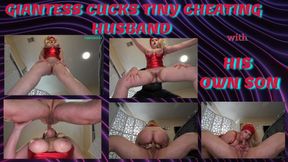 GIANTESS in Pantyhose Cuckolds TINY Husband with His Son