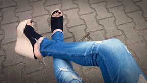 jeans and platform wedges - public crossdressing