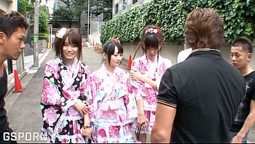 Jav group sex fucking japaneses girl with kimono for hot pussy creampie