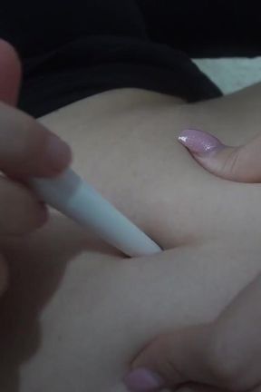 Latina Stepsister Cleaning Belly Button with a Cotton Swab and Then After Cleaning It She Starts Playing with Her Belly